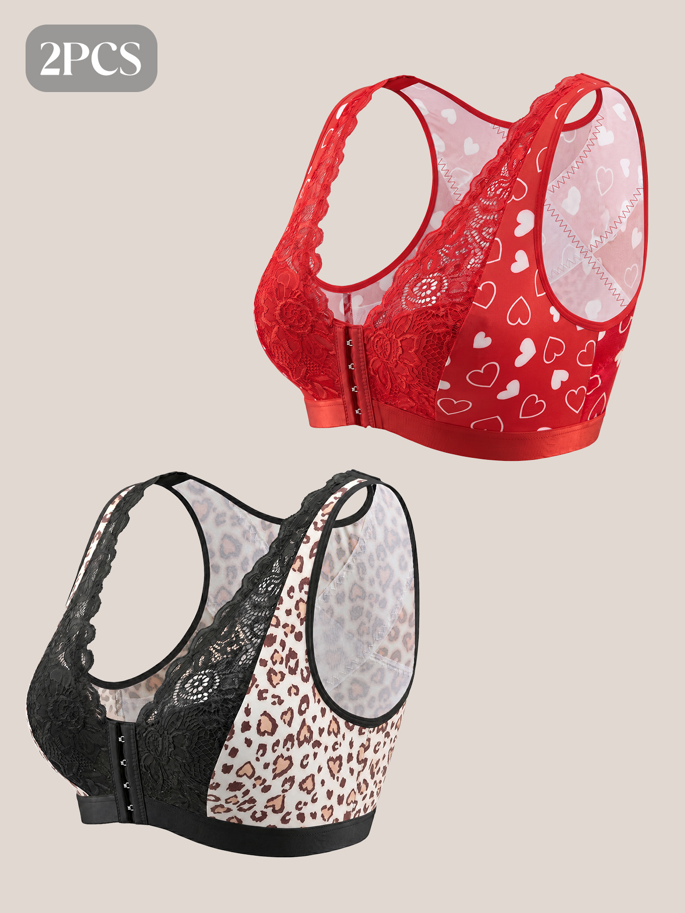 2pcs Women's Front-Closure Seamless Bra Set, Everyday Wear